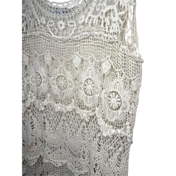 Blue Island Women’s OS Crochet Swim Coverup Tank Ivory Lace - Picture 3 of 6